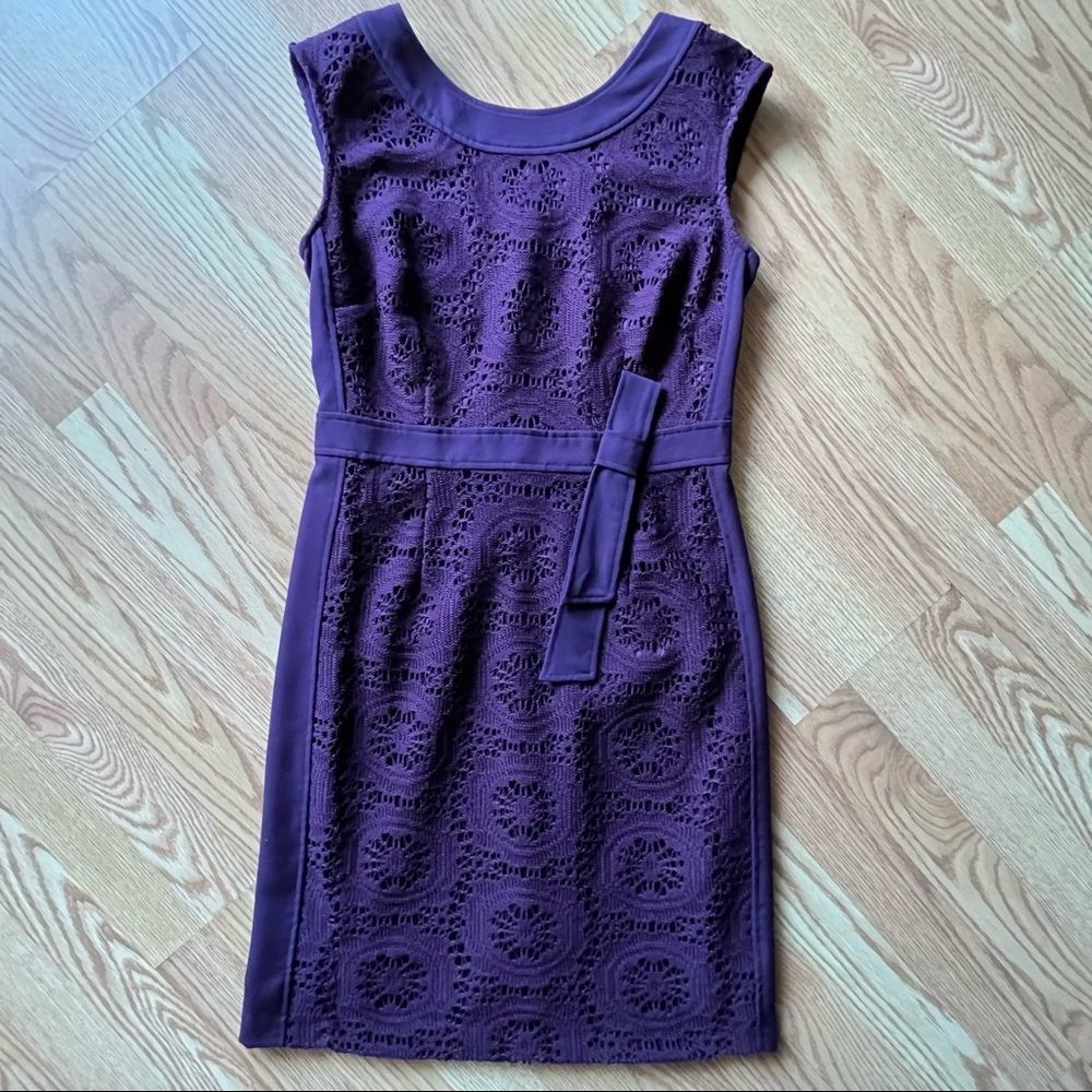 ELLEN Tracy Deep Eggplant Purple Lace Lined Dress Size 6